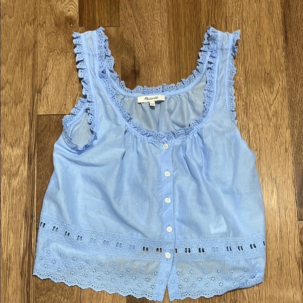 Madewell Blue Ruffled Tank Top